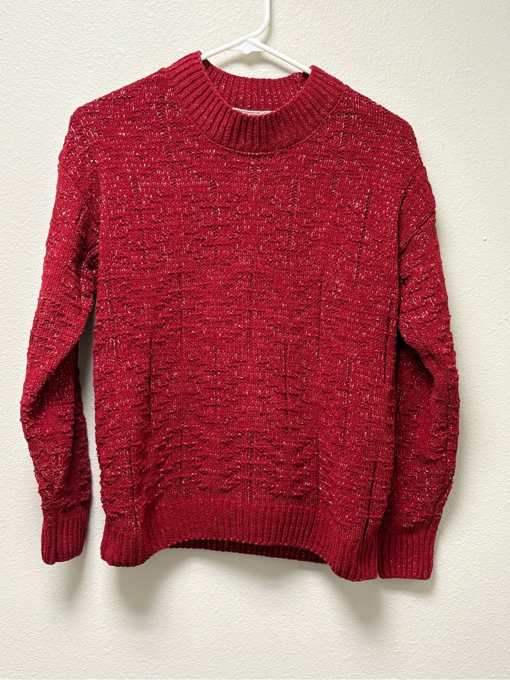 Weatherproof Womens S Regular Solid Red Textured Knit Crewneck Pullover Sweater